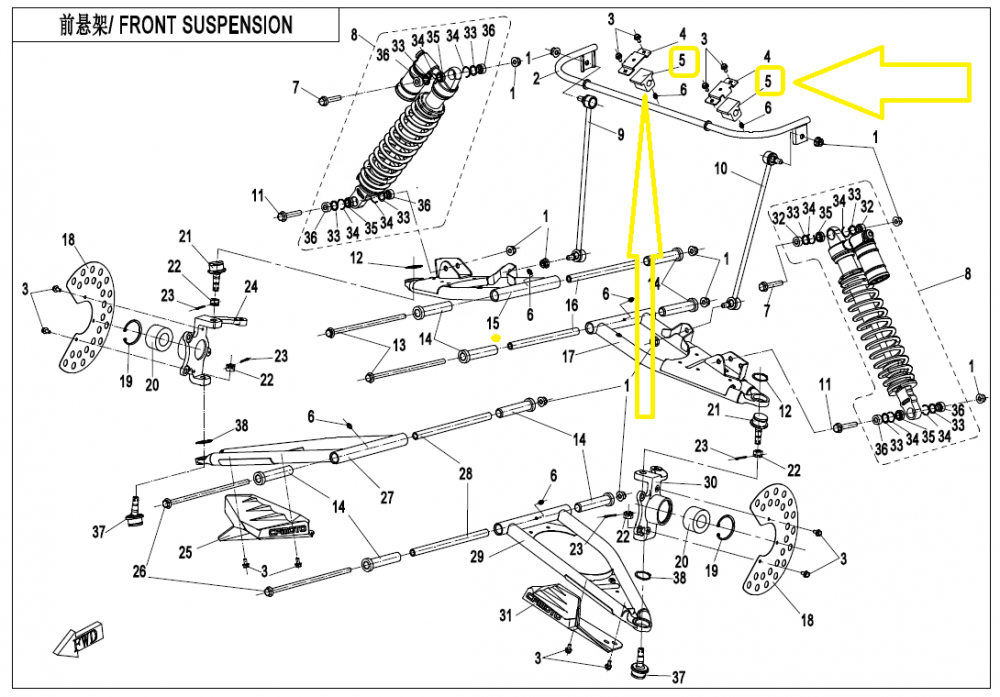 BUCSA BARA STAILIZATOARE FATA CFMOTO SSV-UTV 500 / 800 2012-2022 [2]