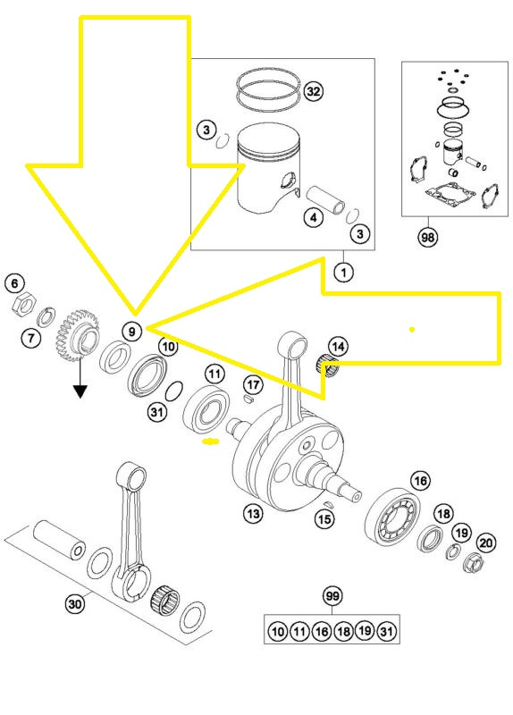 BUCSA SIMERING AMBIELAJ KTM SX/ EXC 250-300 2T 2003-2017 [2]