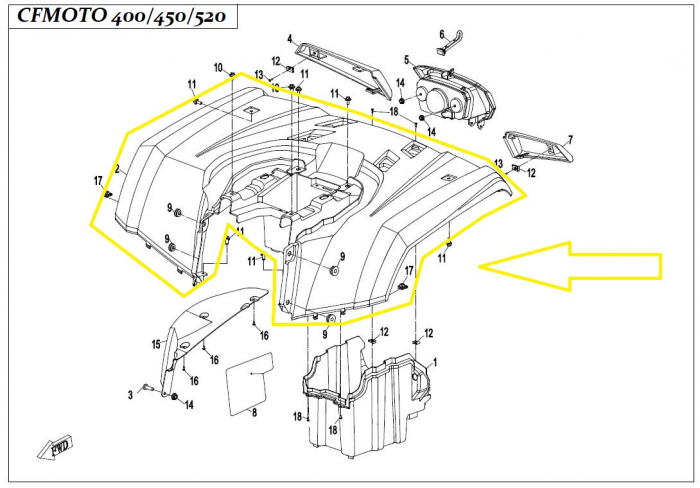 CARENA SPATE CFMOTO 400/450/520/550 2014-2022 PORTOCALIE [4]