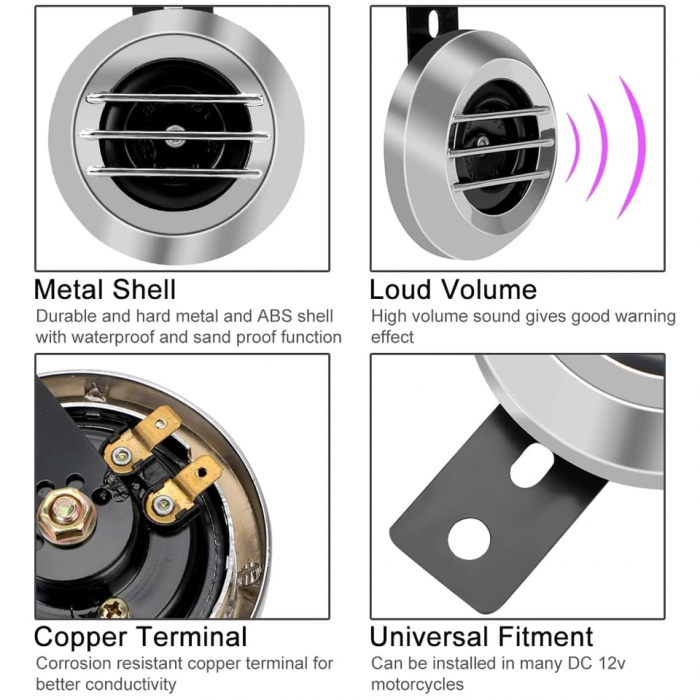 CLAXON MOTO UNIVERSAL 12V CROMAT DIAMETRU 85MM [1]