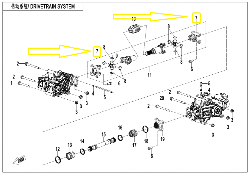 CUPLA CARDAN FATA CFMOTO ATV / SSV 400/550/1000 (PASTILA CRUCE 22MM) [2]