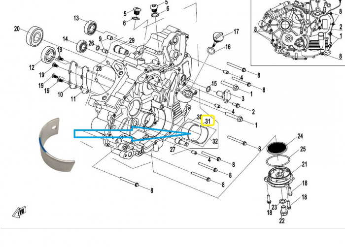 CUZINET PALIER ( CARTER) CFMOTO  400 450 500S 520 550 600 800 850 1000 ALBASTRU [2]