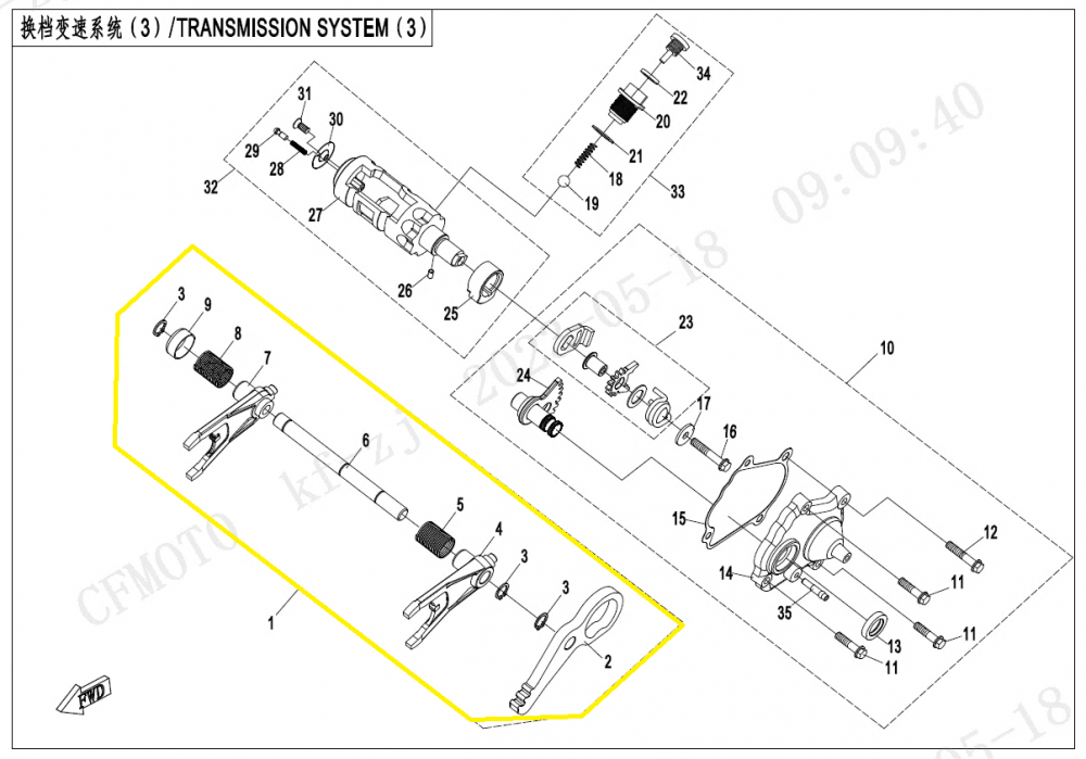 HARTA SCHIMBATOR TREAPTA + FURCI + LEVIER FRANA PARCARE CFMOTO 800 / 820 / 850 / 1000 [3]