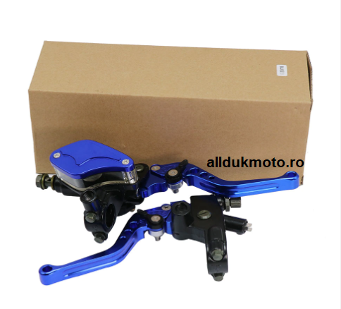SET Manete moto universale ambreiaj cablu si frana hidraulica  - albastru [2]