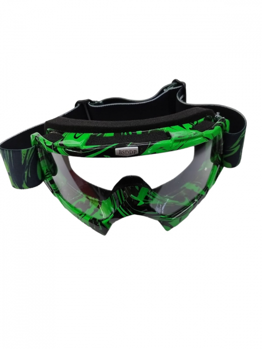 OCHELARI OFF-ROAD VERDE-NEGRU STICLA TRANSPARENTA [1]
