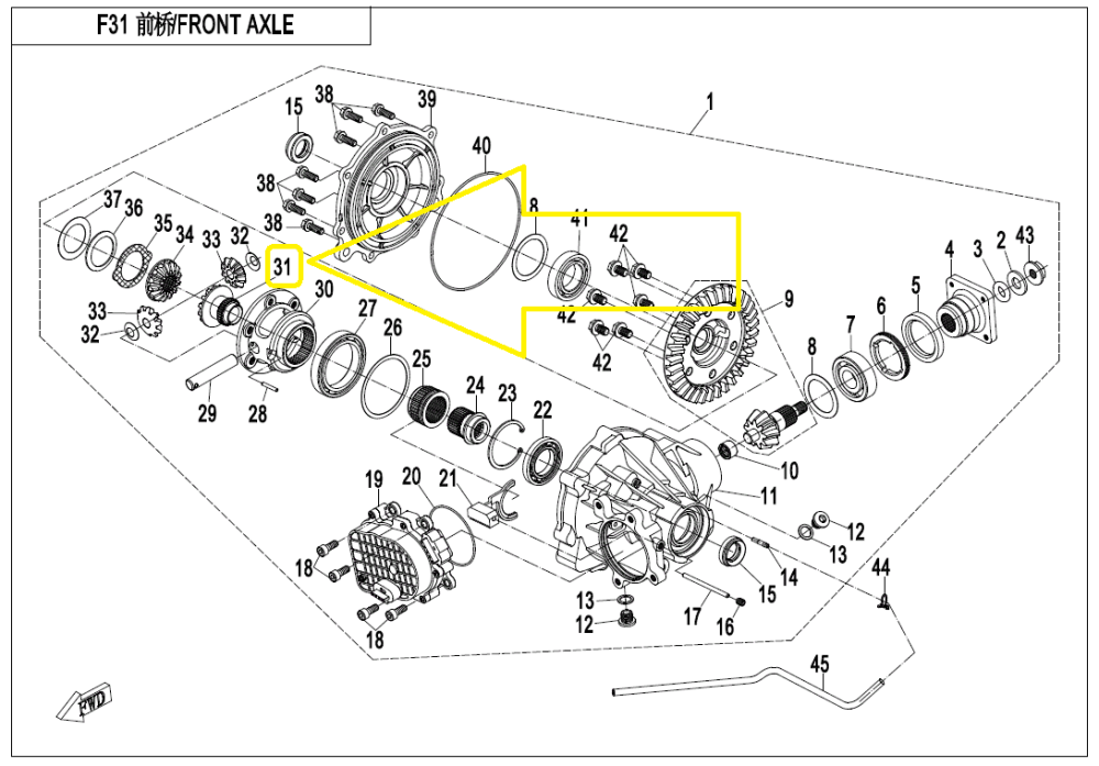 PINION DIFERENTIAL FATA CUPLAJ CENTRAL CFMOTO ATV/ATV/SSV 2007-2022 [2]