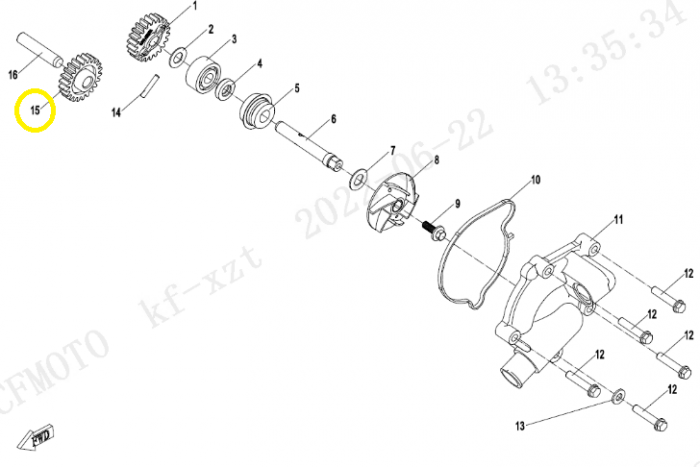 PINION POMPA APA CFMOTO 800 / 1000 2017-2023  22DINTI [2]