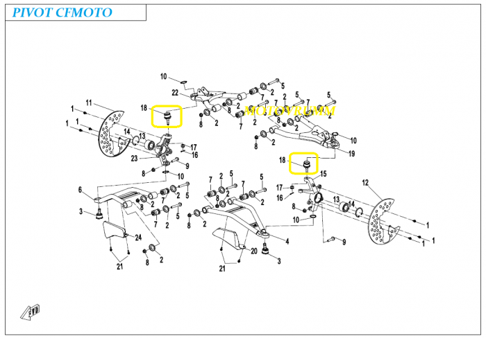 PIVOT SUPERIOR CFMOTO ATV 400/450/500/520/600/625/800/820/850/1000 07-24 OEM [7]