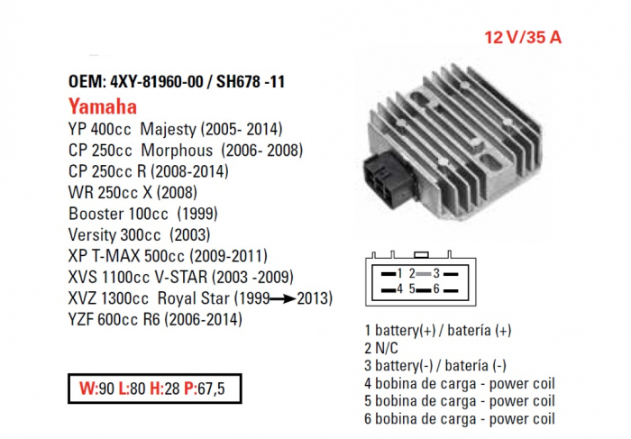 RELEU INCARCARE YAMAHA XVS 1100 '03-'08, R6 '06-'10, XVZ1300 '99-'08 / T-MAX 500 /  WR 250 [3]
