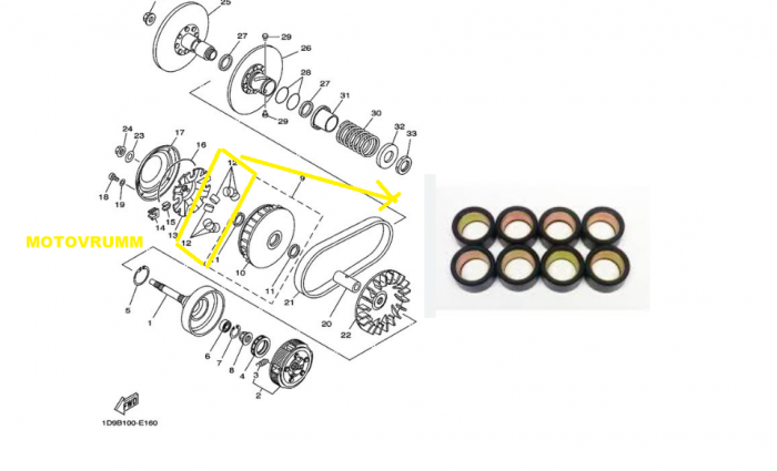 SET ROLE VARIATOR YAMAHA GRIZZLY YFM 600 '98 -01, YFM 350 '07-14, YFM 550 '09-14, BRUIN 350 '04 -06 14G [2]