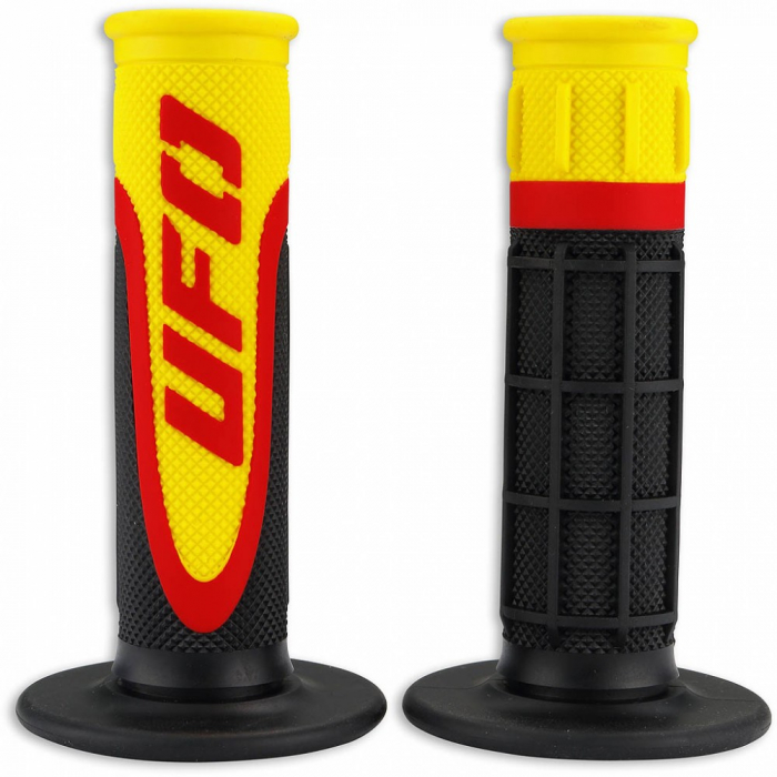 SET MANSOANE MOTOCICLETA UNIVERSALE 22MM -25MM UFO GALBEN-ROSU [3]