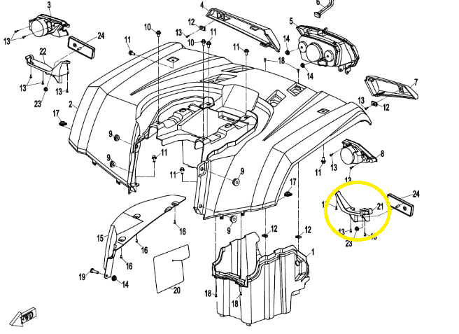 SUPORT PLASTIC STANGA PENTRU OCHI PISICA SPATE CFMOTO 400 / 450 / 520 / 550 2016-2025 [3]