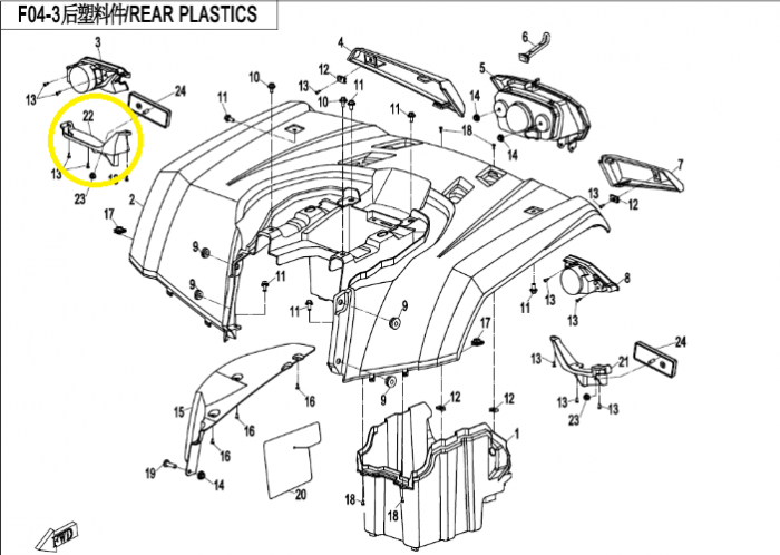 SUPORT SEMNALIZARE SPATE DREAPTA CFMOTO 400 / 450 / 520 / 550 2016-2025 [3]