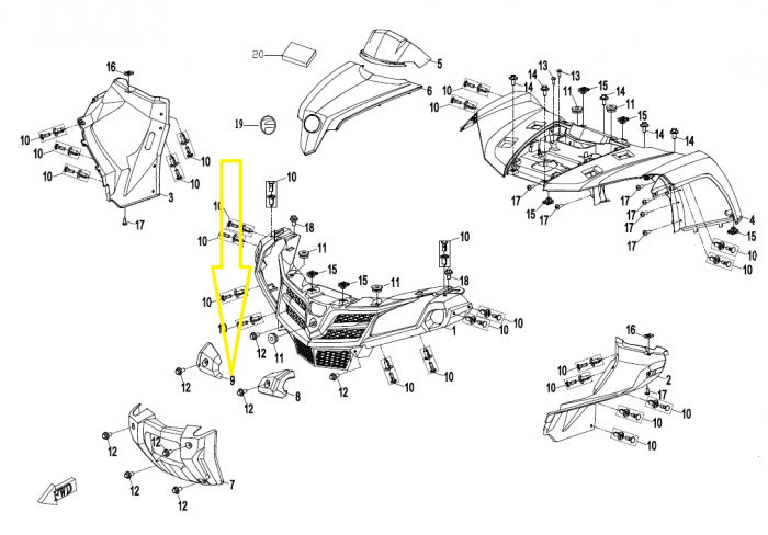 TAMPON DREAPTA BULLBAR FATA CFMOTO 400/500/520/550 15-22 [2]
