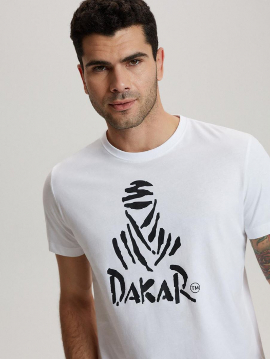 Tricou ALB imprimeu Negru DAKAR MARIMEA L [1]