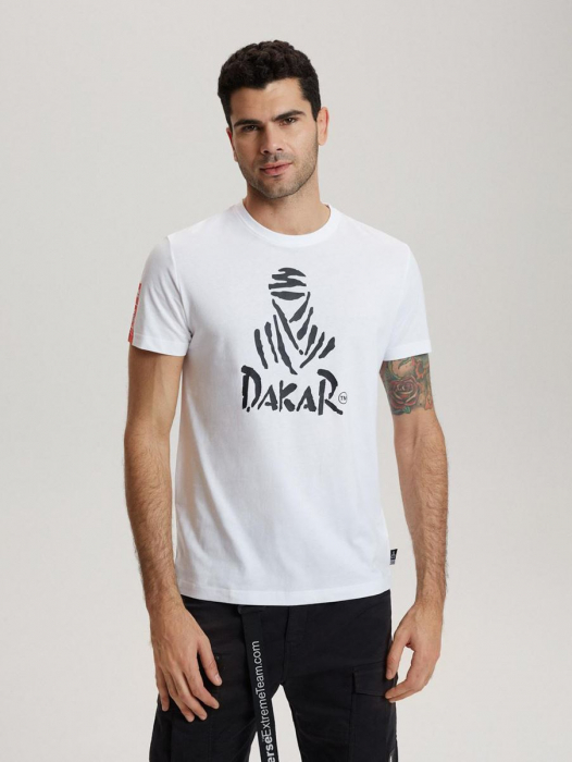Tricou ALB imprimeu Negru DAKAR MARIMEA L [2]