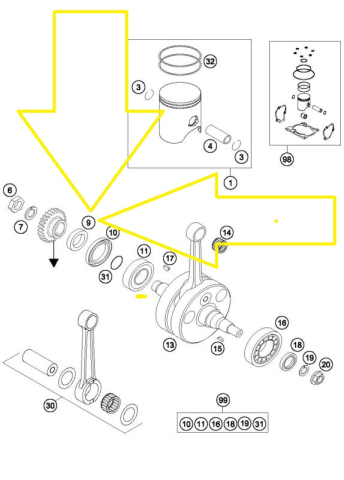 BUCSA SIMERING AMBIELAJ KTM SX/ EXC 250-300 2T 2003-2017 [1]