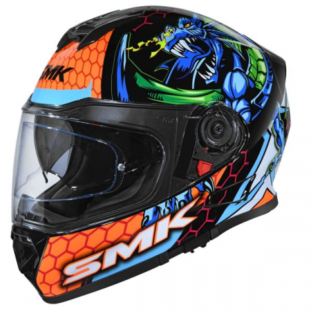 CASCA  MOTO FULL FACE  SMK DRAGON CULOAREA NEGRU ALBASTRU PORTOCALIU