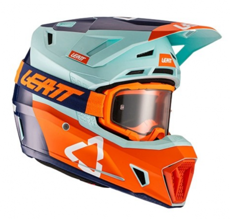 Casti - CASCA OFF-ROAD LEATT PORTOCALIU / ALBASTRU CU OCHELARI CADOU - M