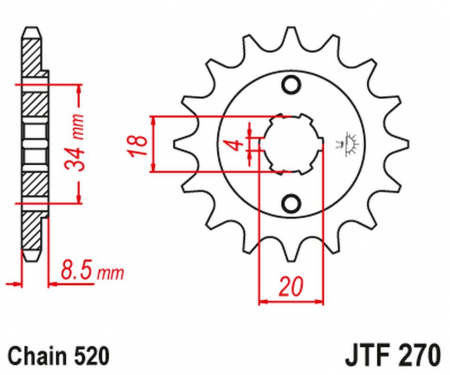 PINION TRANSMISIE FATA  HONDA CA 125 , CB / CBX / CM / CMX 250 / SMC BAROSSA PAS LANTUL 520 [1]