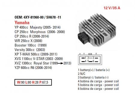 RELEU INCARCARE YAMAHA XVS 1100 '03-'08, R6 '06-'10, XVZ1300 '99-'08 / T-MAX 500 /  WR 250 [2]