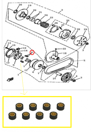Linhai - SET ROLE VARIATOR LINHAI 260/300/400 12GRAME