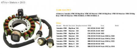 Stator - STATOR YAMAHA YFM 350 BIG BEAR '89 -'94, WARRIOR '87 -'95 (ESG432), (OEM-3HN-85510-20-00)