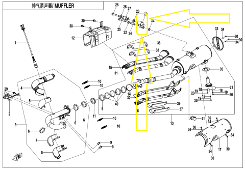 SUPORT ESAPAMENT CFMOTO ATV 600/625 2017-2025 , CF400 X4 , CF500 X5 2022-> [1]