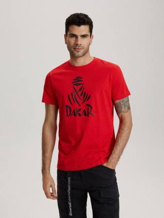 Tricou Rosu imprimeu negru DAKAR MARIMEA L [1]