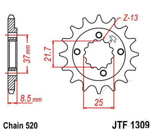 PINION FATA HONDA XR 600R 91 - 00, TRX 400 05-08 POLARIS OUTLAW 500 PREDATOR 500 06-07 15