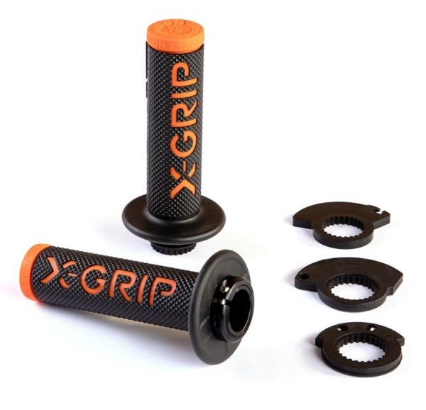 Set mansoane X-GRIP cu adaptori cablu acceleratie ORANGE NEGRU KTM ( LOCK ON ) NEGRU+PORTOCALIU