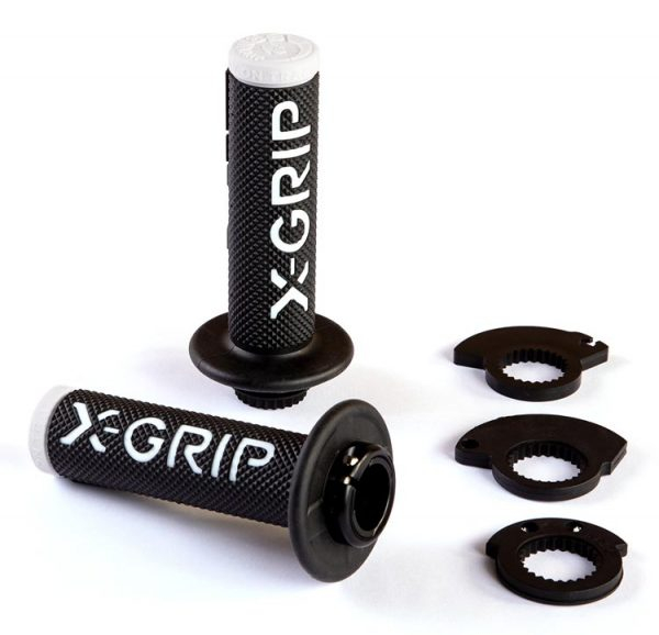 Set mansoane X-GRIP cu adaptori cablu acceleratie ORANGE NEGRU KTM ( LOCK ON ) NEGRU+ALB