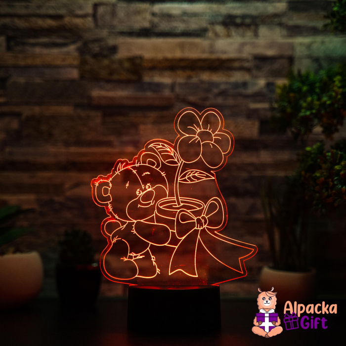 Lampă 3D Ursuleț cu Floare [2]