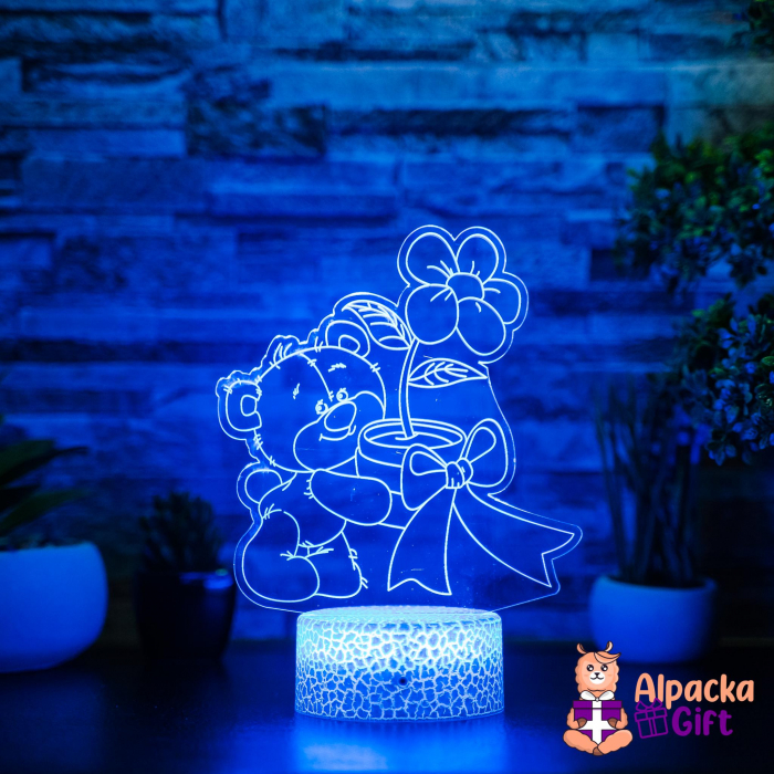 Lampă 3D Ursuleț cu Floare [2]