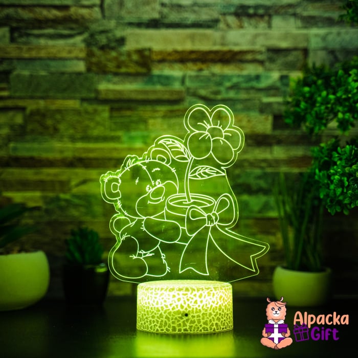Lampă 3D Ursuleț cu Floare [3]