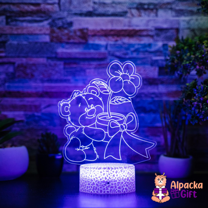 Lampă 3D Ursuleț cu Floare [4]