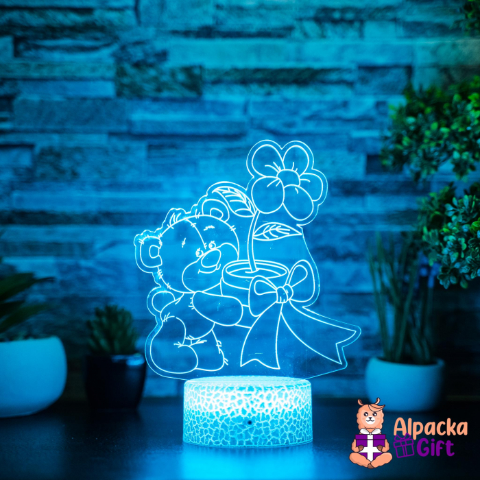 Lampă 3D Ursuleț cu Floare [5]