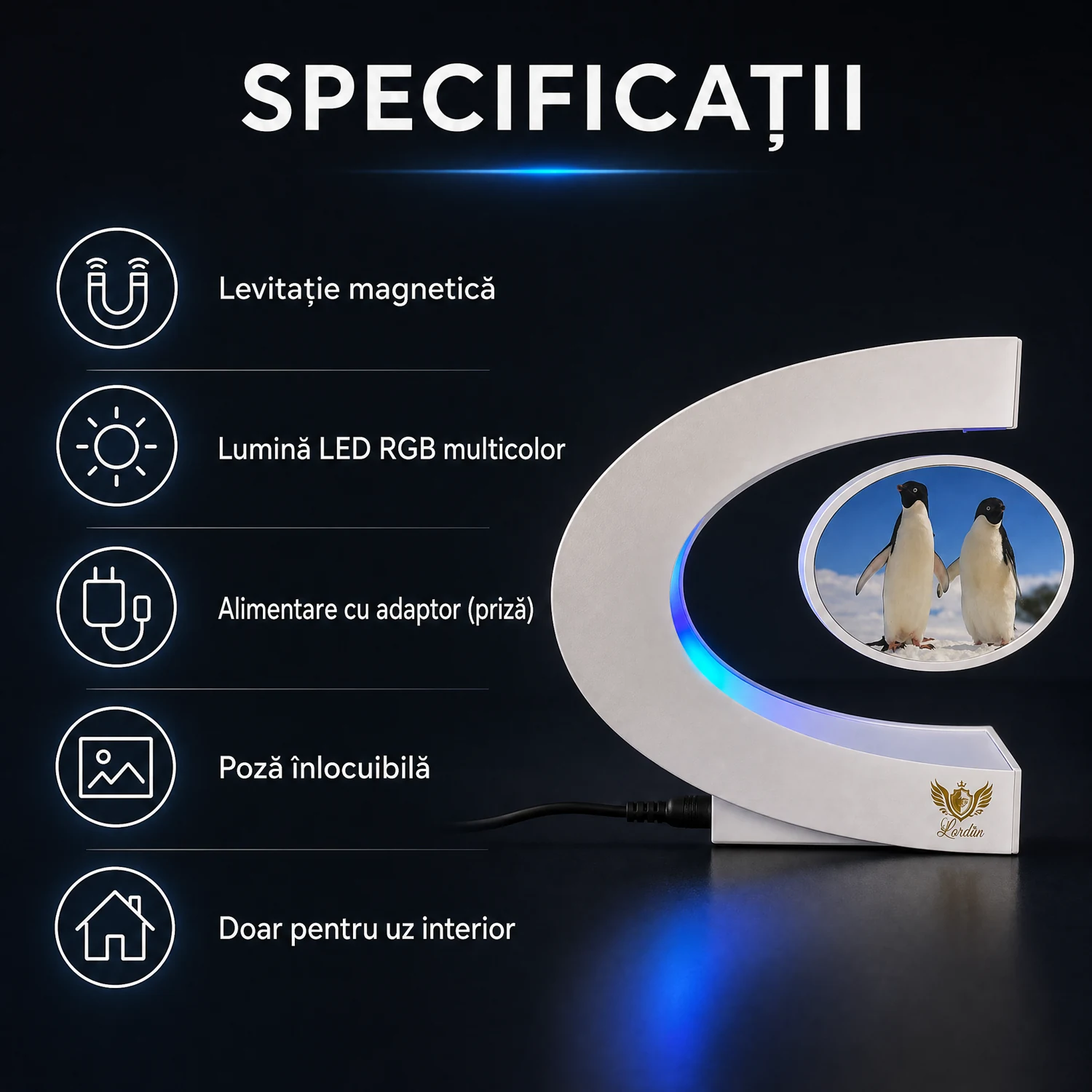 Lampă Foto Levitantă cu LED RGB Albă Alpacka Gift [3]