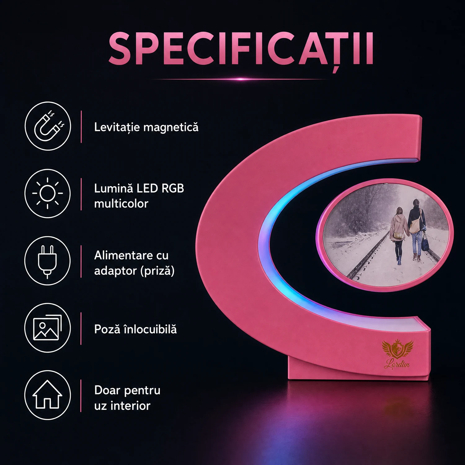 Lampă Foto Levitantă cu LED RGB Roz Alpacka Gift [3]