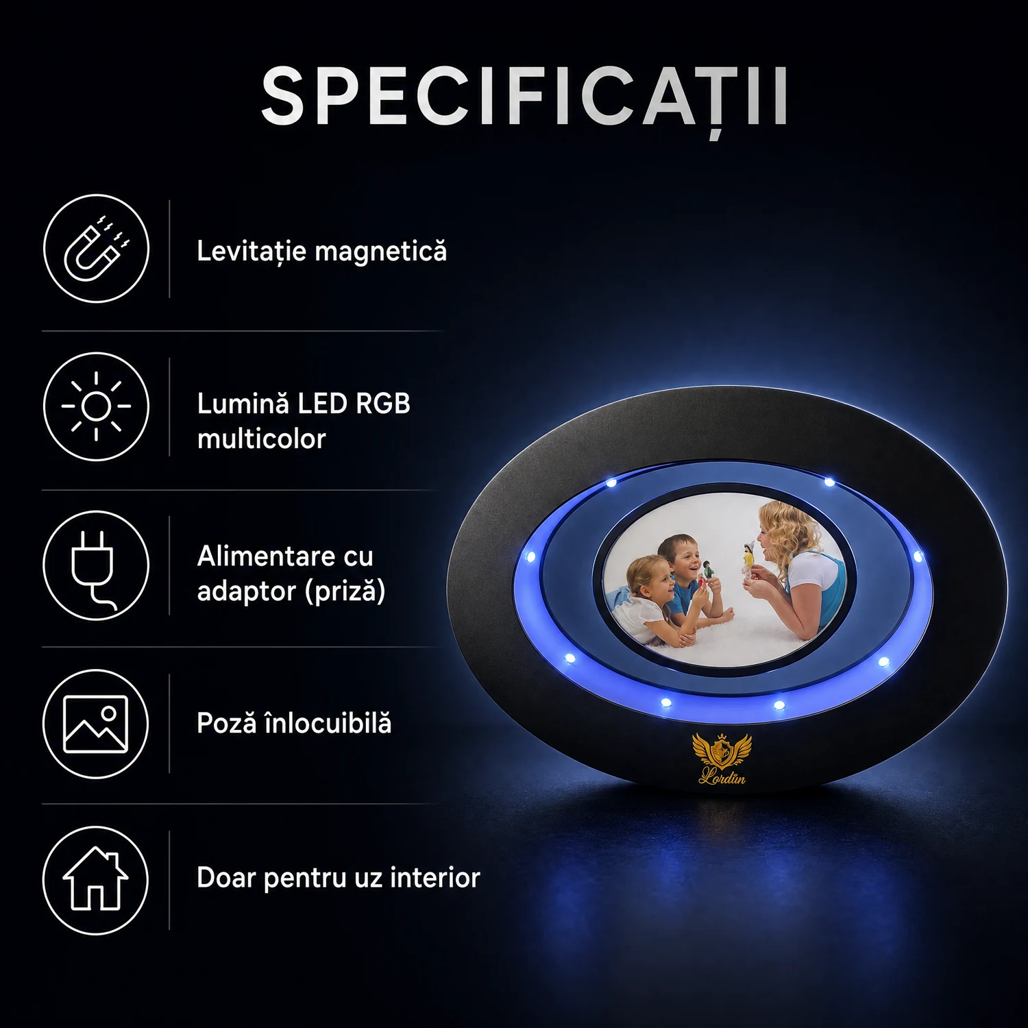 Lampă Foto Levitantă Ovală cu LED RGB Neagră Alpacka Gift [3]