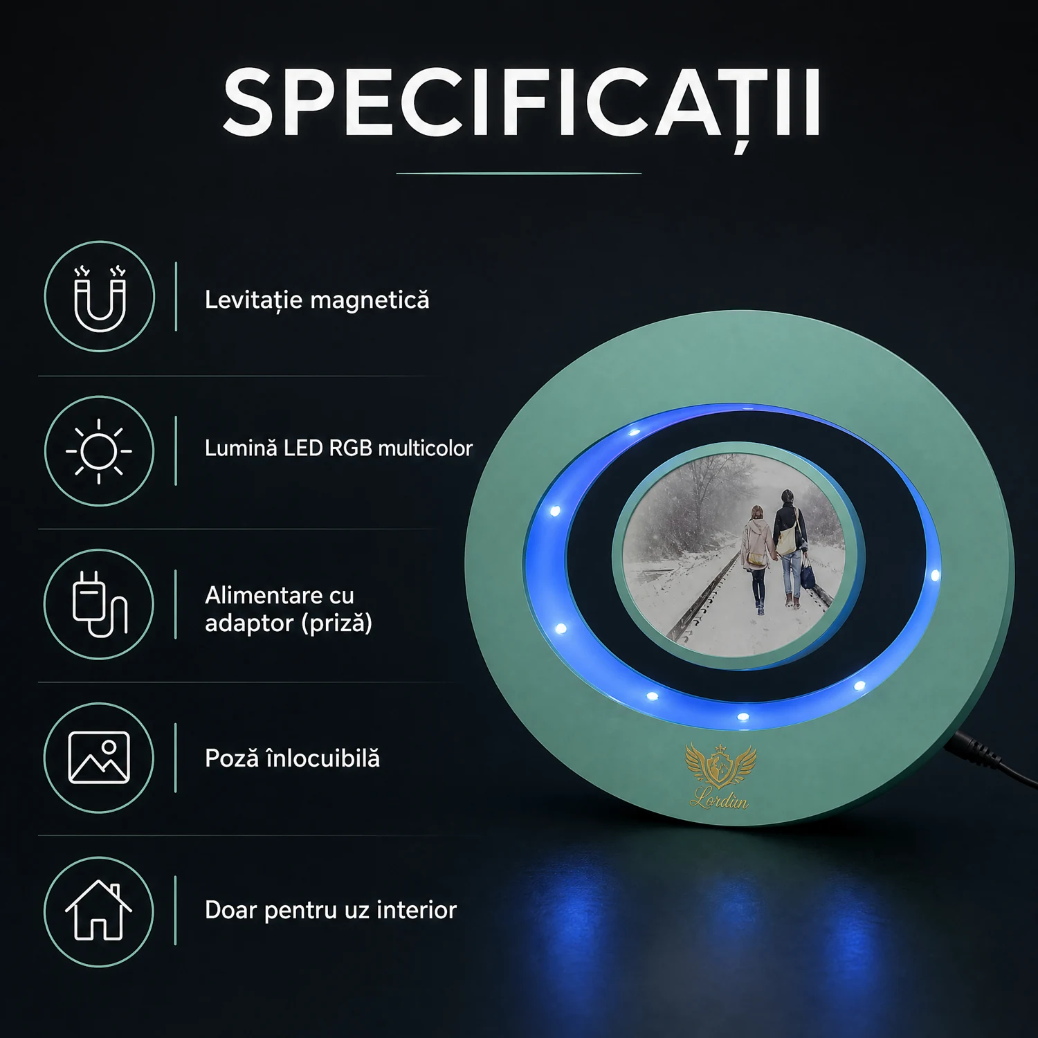 Lampă Foto Levitantă Ovală cu LED RGB Verde Mentă Alpacka Gift [3]