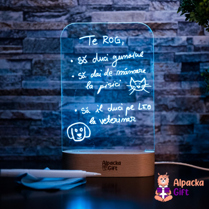 Lampă 3D Cariocă Luminoasă - Suport Oval de Lemn [14]