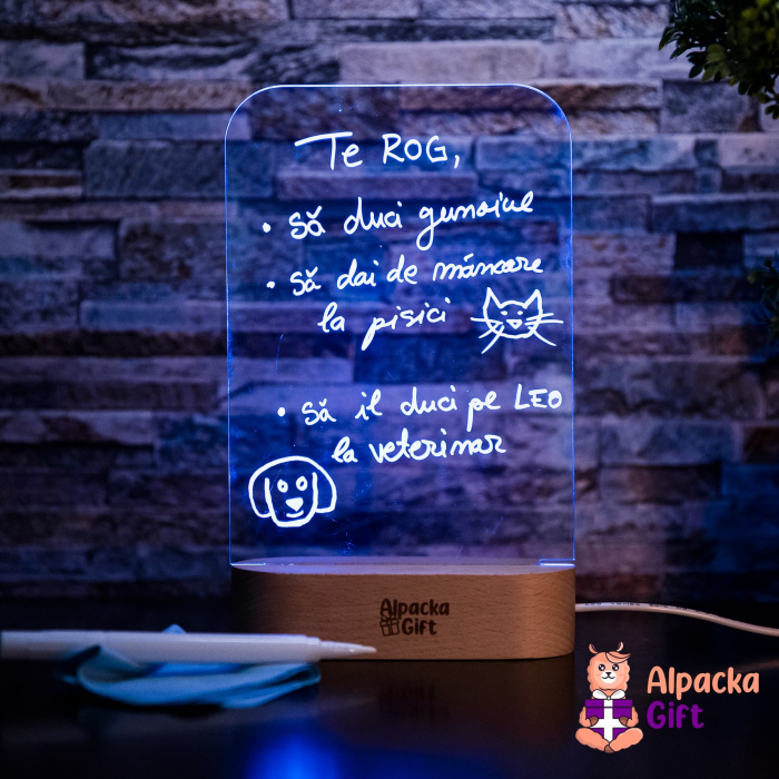 Lampă 3D Cariocă Luminoasă - Suport Oval de Lemn [16]
