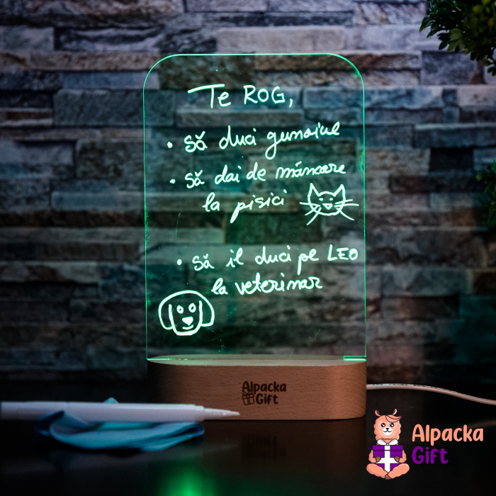Lampă 3D Cariocă Luminoasă - Suport Oval de Lemn [17]