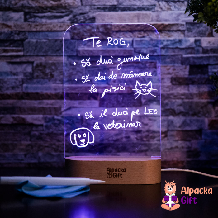 Lampă 3D Cariocă Luminoasă - Suport Oval de Lemn [13]