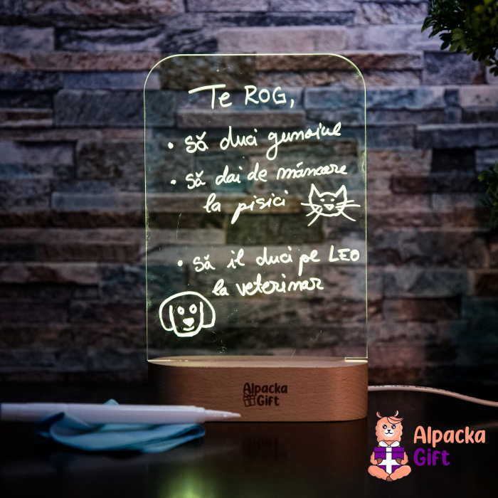 Lampă 3D Cariocă Luminoasă - Suport Oval de Lemn [15]