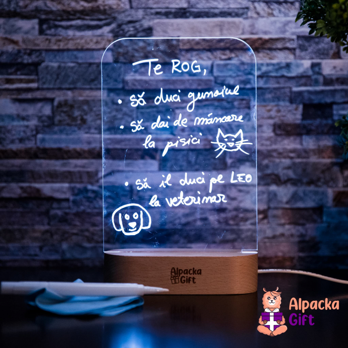 Lampă 3D Cariocă Luminoasă - Suport Oval de Lemn [12]