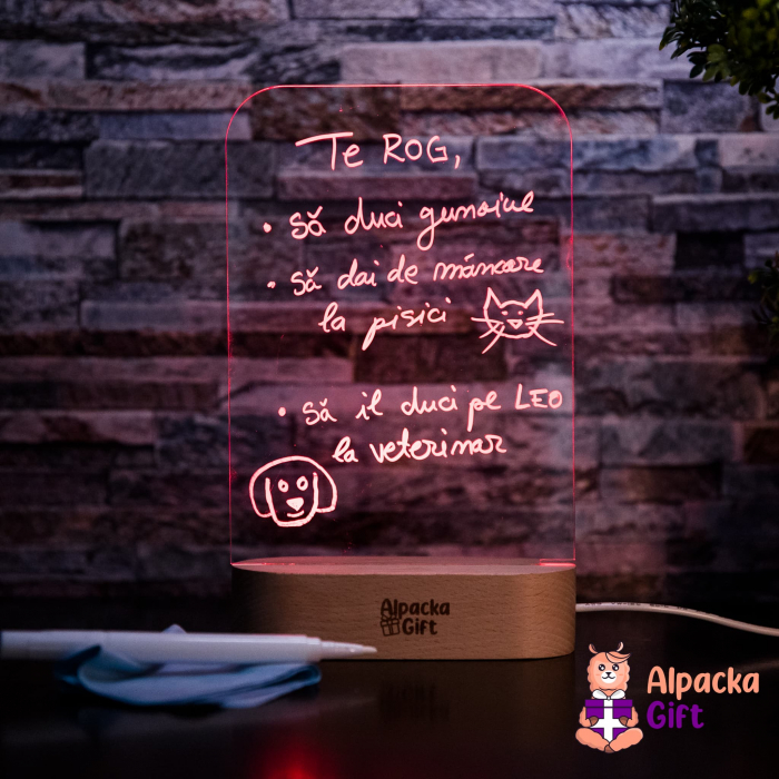 Lampă 3D Cariocă Luminoasă - Suport Oval de Lemn [18]
