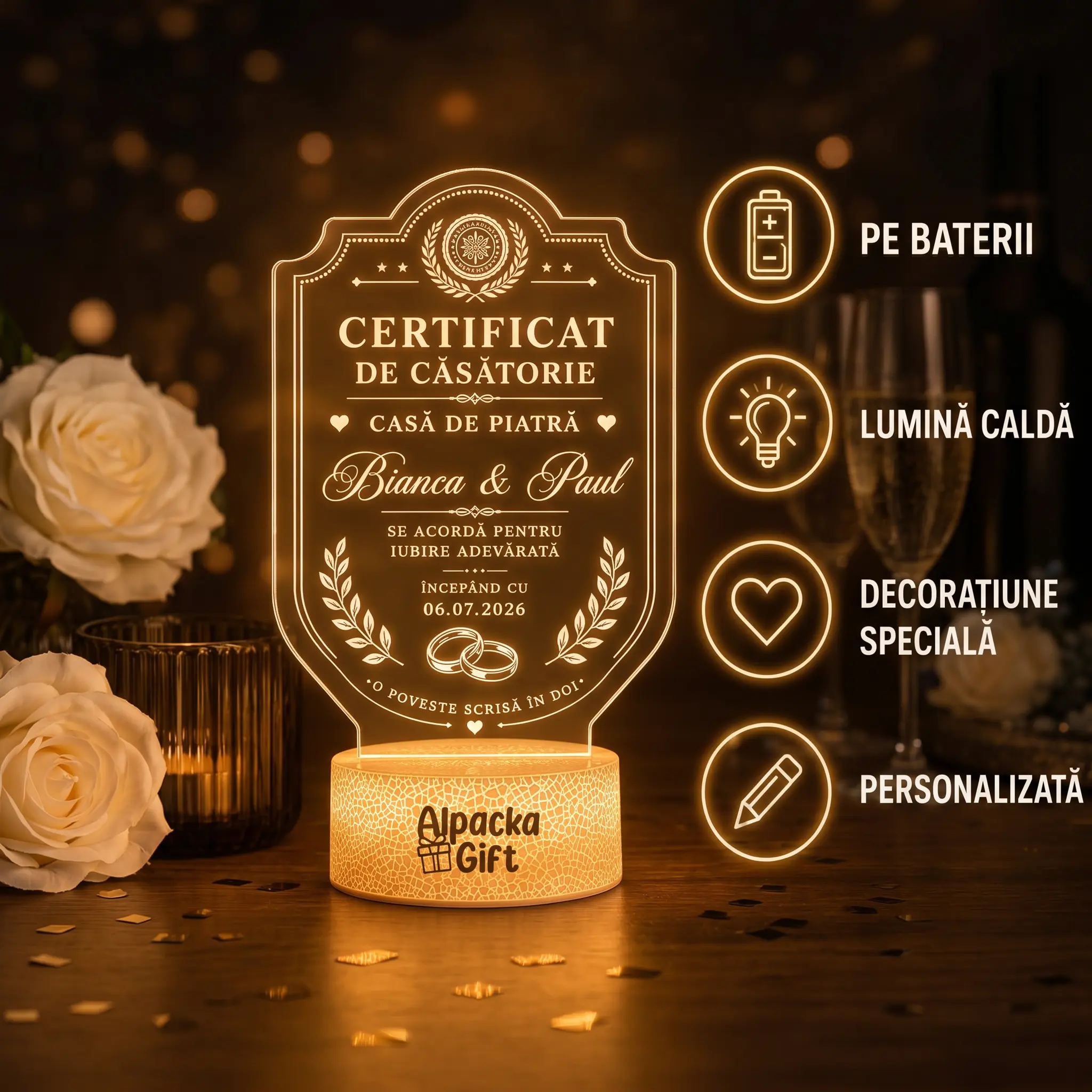 Lampă 3D Certificat de Căsătorie [3]