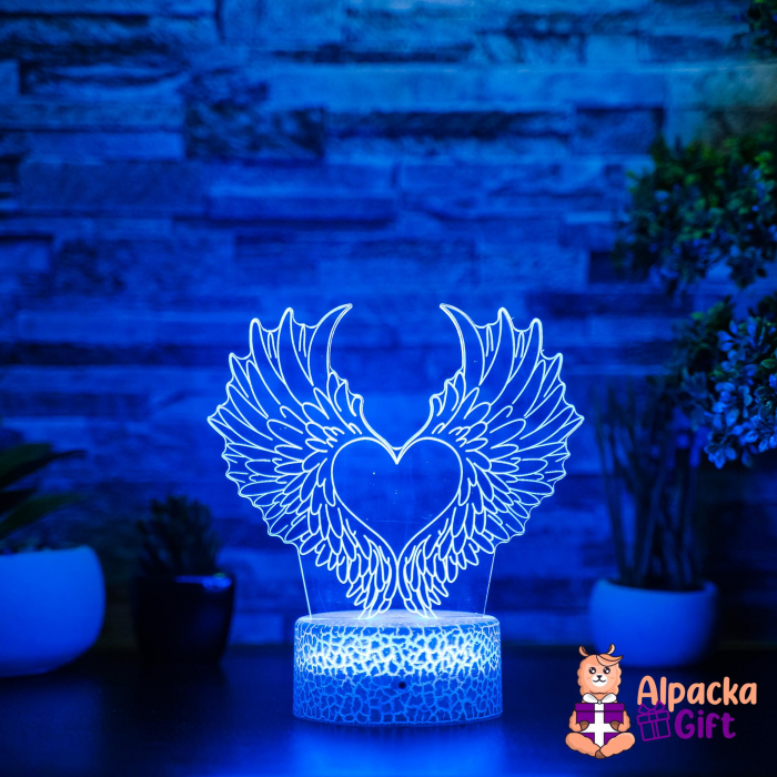 Lampă 3D Inimă cu Aripi [2]